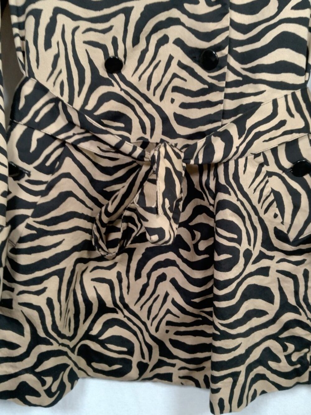 Dana Buchman Jacket Small Long Animal Print Brown Black Zebra Cotton Belt Blazer - Picture 14 of 16